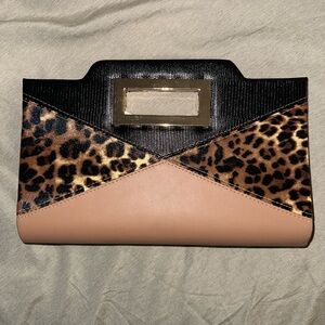 Leopard Print and Black Clutch Bag